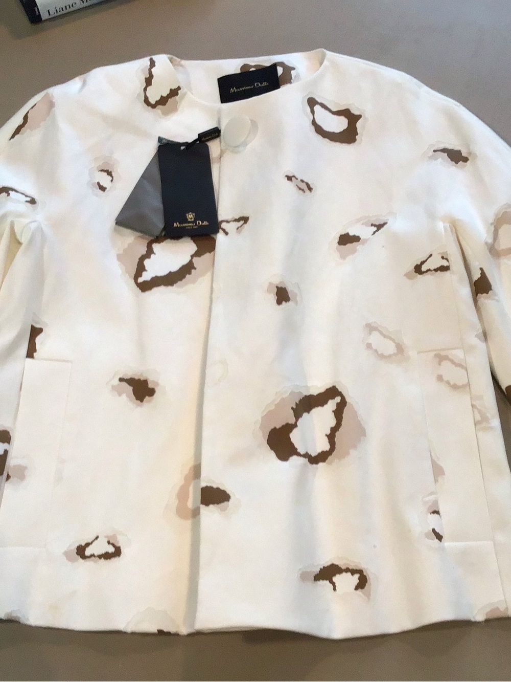 Massimo Dutti Cream Printed Boxy Jacket with Brown Accents